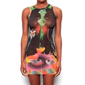 Skims Summer Mesh Mini Dress in Obsidian Print